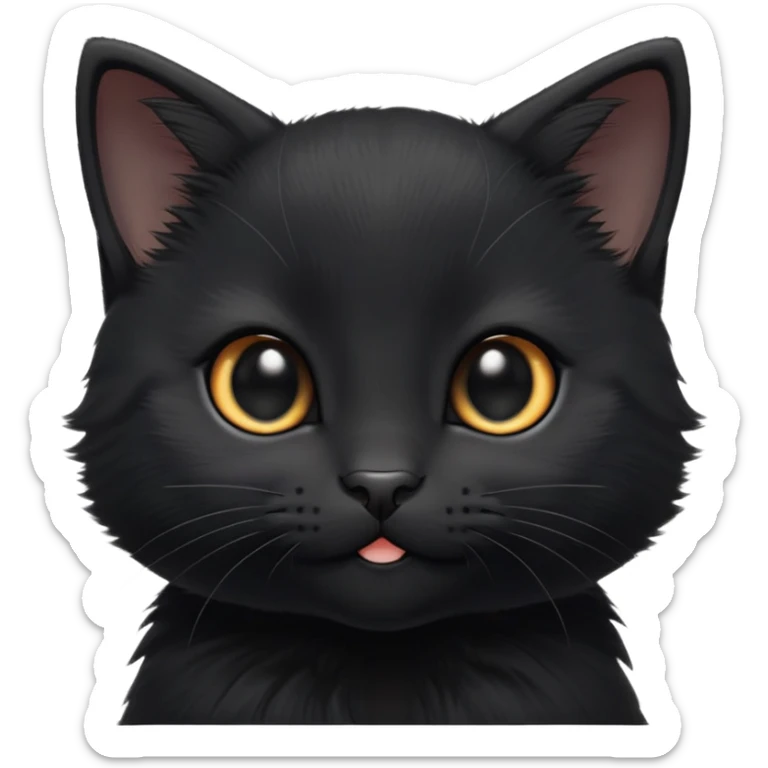 cinematic-cute-black-kitten-portrait-emoji,-head-tilted-playfully-and-inquisitively,-sleek-black-fur-with-subtle-hints-of-deep-gray,-simplified-yet-adorable-features,-highly-detailed,-glowing-with-a-warm,-friendly-glow sticker