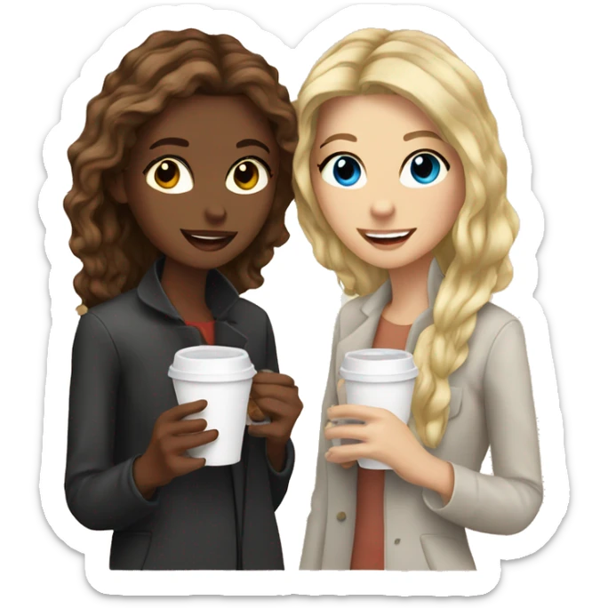 brown hair and blonde hair best friend girls having coffee  sticker