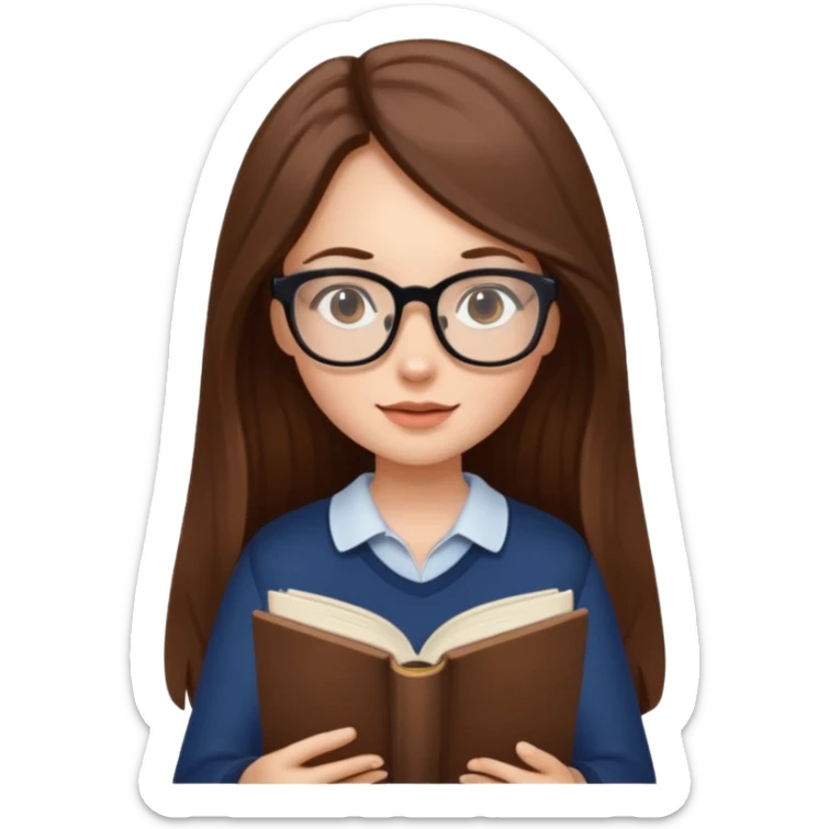 beautiful girl long brown hair, wear glasses, reading a book  sticker