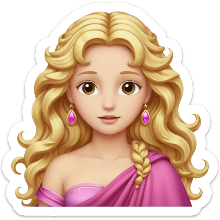 Venus from Olympus Gods with long golden blonde wavy hair, pink stola sticker