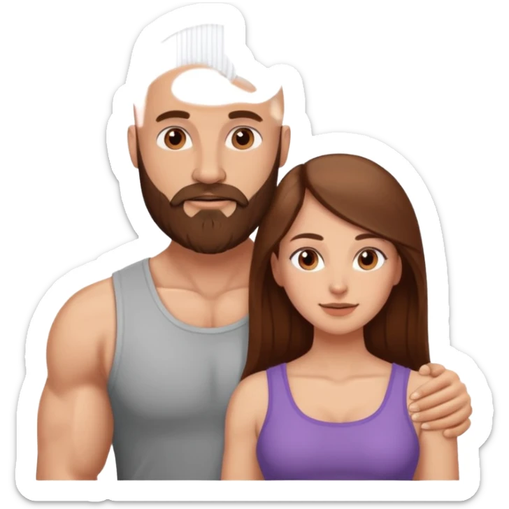 loving couple, man bald and muscular with brown beard, woman with long hair sticker