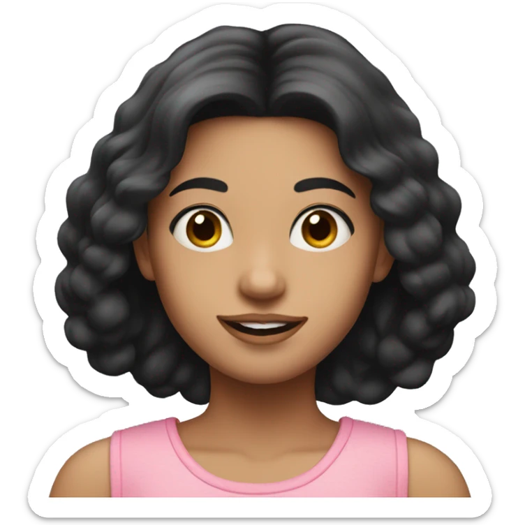 a fair girl with long black hair wearing pink top  sticker