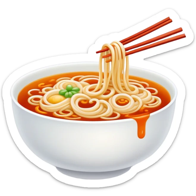 Chengdu sweet water noodles with sweet sauce, simplified emoji style with bold outlines and bright colors, cartoon style Tianshui Mian dessert-like noodle sticker