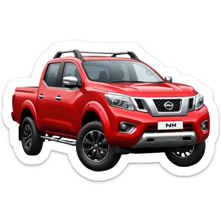 Red Nissan np300 with a bullbar and black fat alloy wheels sticker