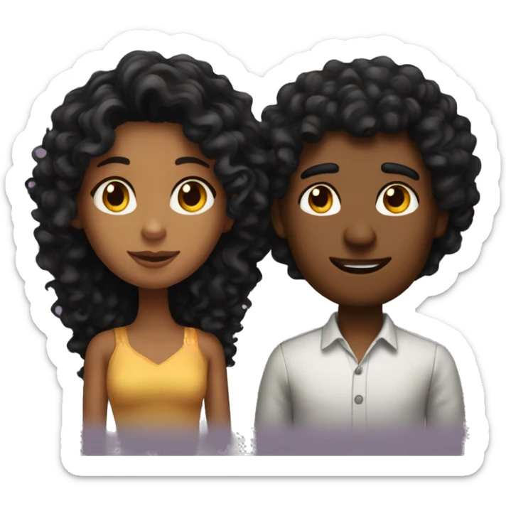 A guy with brown skin and big black curly hair kissing a girl with ginger long hair  sticker
