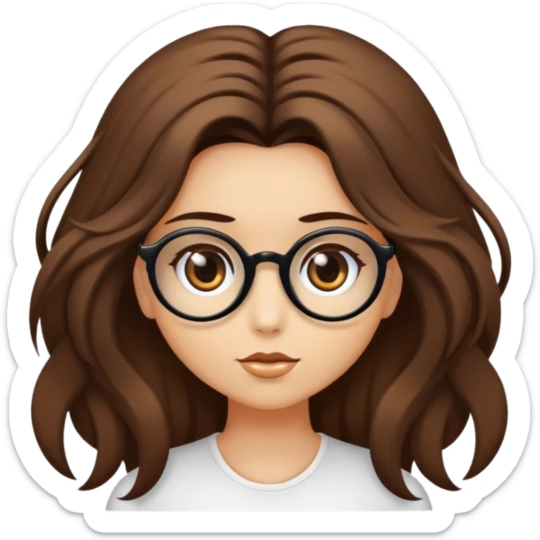 ragazza con capelli lunghi marroni, occhi castani, occhiali neri, che ha un'idea sticker