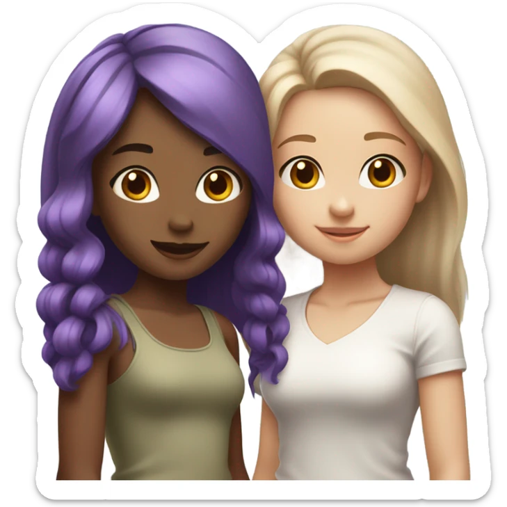 White tan girl with purple hair with a white girl with purple hair as besties sticker