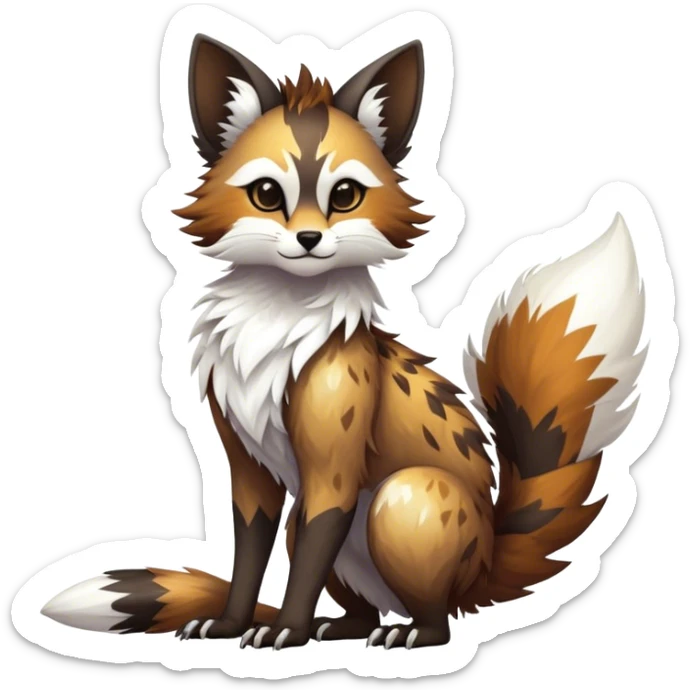 Epic Feral Rare Fantasy shiny edgy cool fluffy Vernid-Trico-species-hybrid-animal by LiLaiRa, random markings, tufted tail, tufted ears, full body sticker