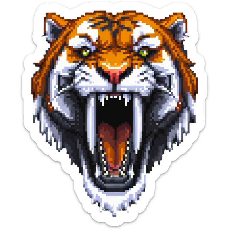 saber-toothed tiger with impossibly long fangs that are twice the length of its head, absurdly exaggerated canine teeth sticker