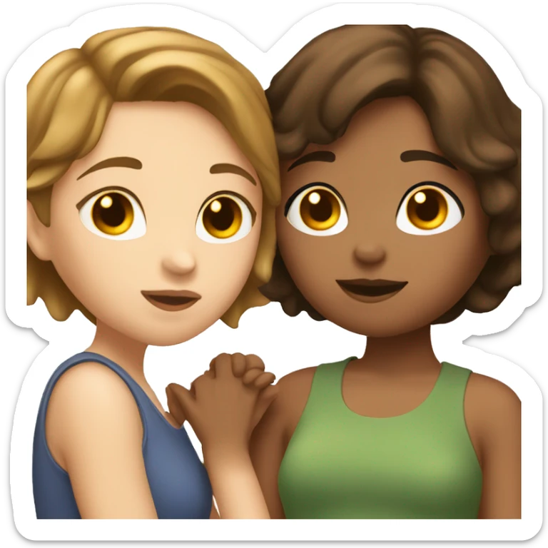 Two brown haired girls kissing, one with short hair, both white skin sticker