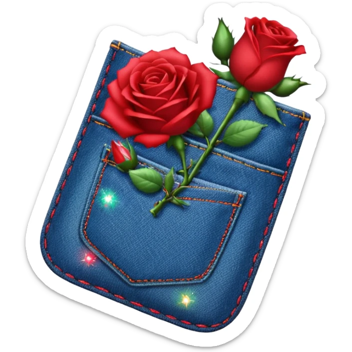 Denim pocket with glittery roses sticking out of the pocket  sticker