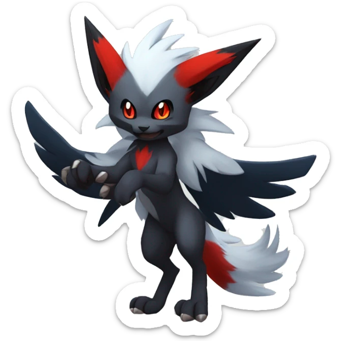 Black Cool Edgy Anthro Quilava Litten Absol Zoroark Zorua Fakémon  with White and Red Edgy markings sticker