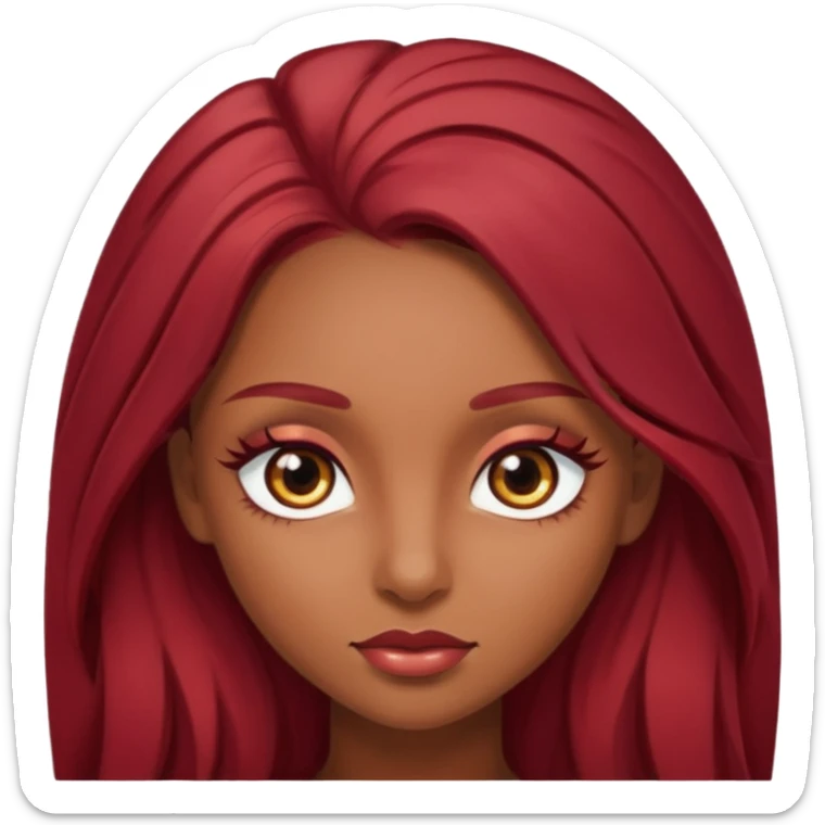 Brown skinned girl with long dark red hair. Brown eyes with long and thick eyelashes sticker