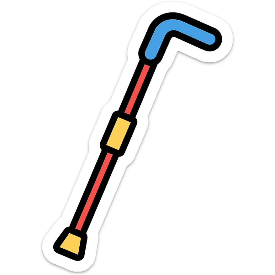 bastón para baja visión con detalles claros, icono color con contornos negros sticker