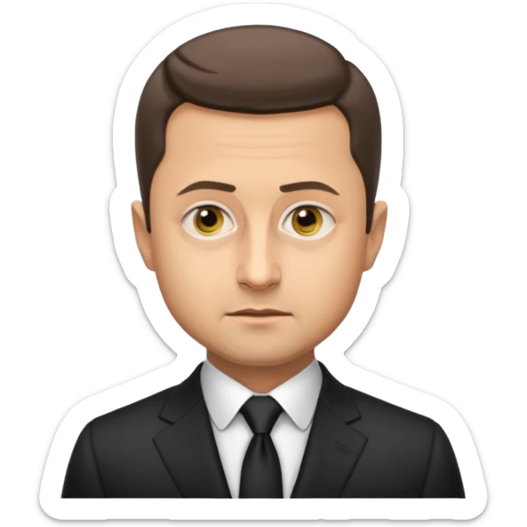 realistic iPhone emoji style portrait of Volodymyr Zelensky, Ukrainian president, with recognizable facial features, formal suit, serious expression sticker