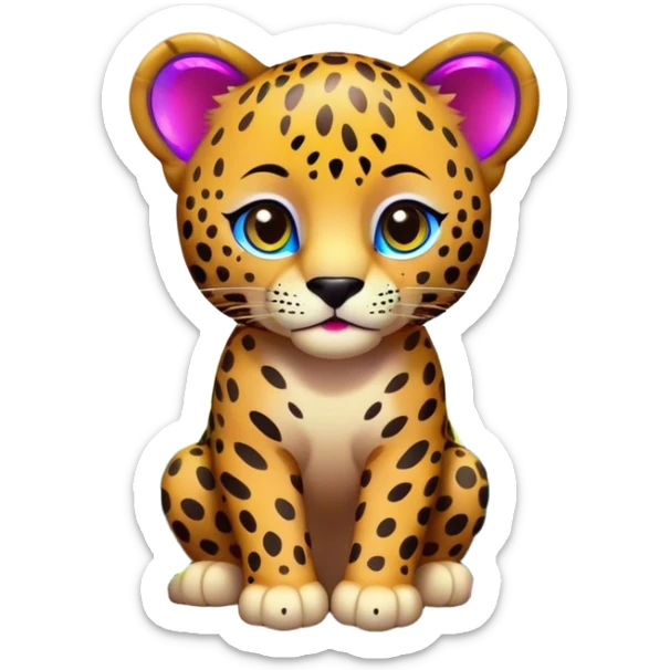 A jaguar cub in a colorful forest inspired by Lisa Frank artwork from the '90s sticker