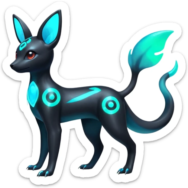 Shiny Aural Iridescent Fluorescent Bioluminescent Umbreon-Amaura-Salandit-Fakémon-fusion (full body) sticker