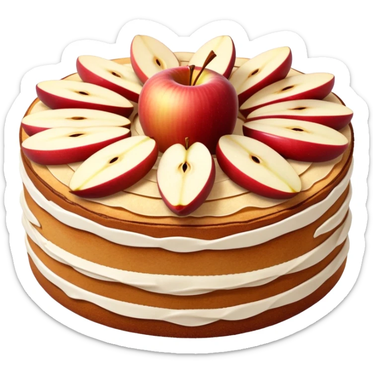 cinematic-realistic-apfelkuchen-cake-emoji,-depicted-as-a-classic-cake-with-cinnamon-and-thinly sliced apples on the top a few neatly spread out-rendered-with-soft-textures-and-warm,-inviting-lighting. sticker
