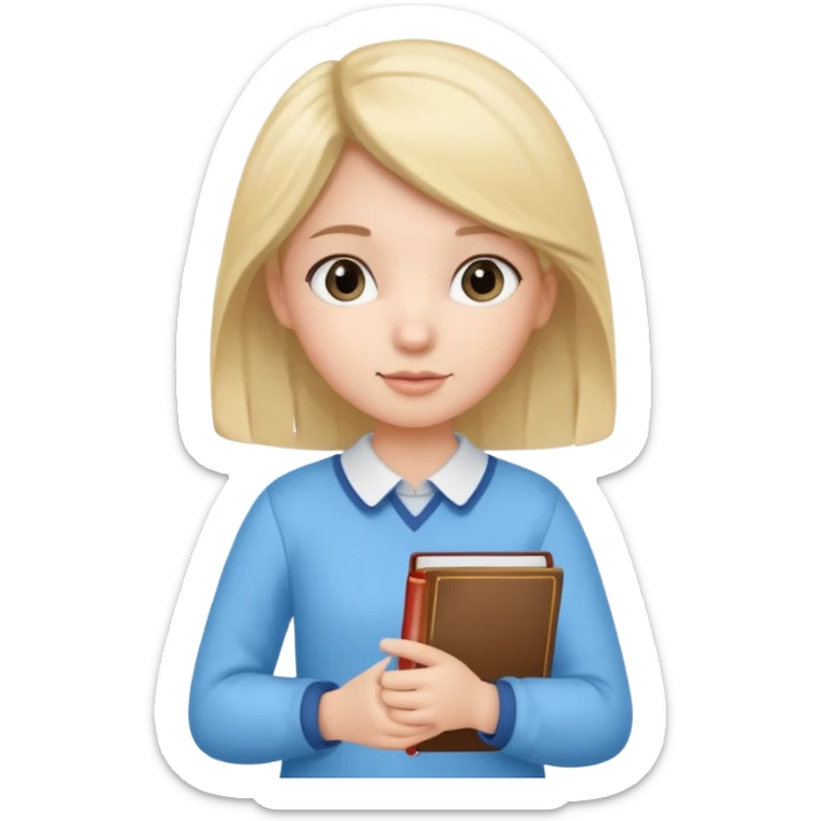 cute girl, glass, smart, Sky-blue colored clothing,
holding a book in one arm and a pen in the other hand.Holding a pen in the right hand as if teaching. sticker