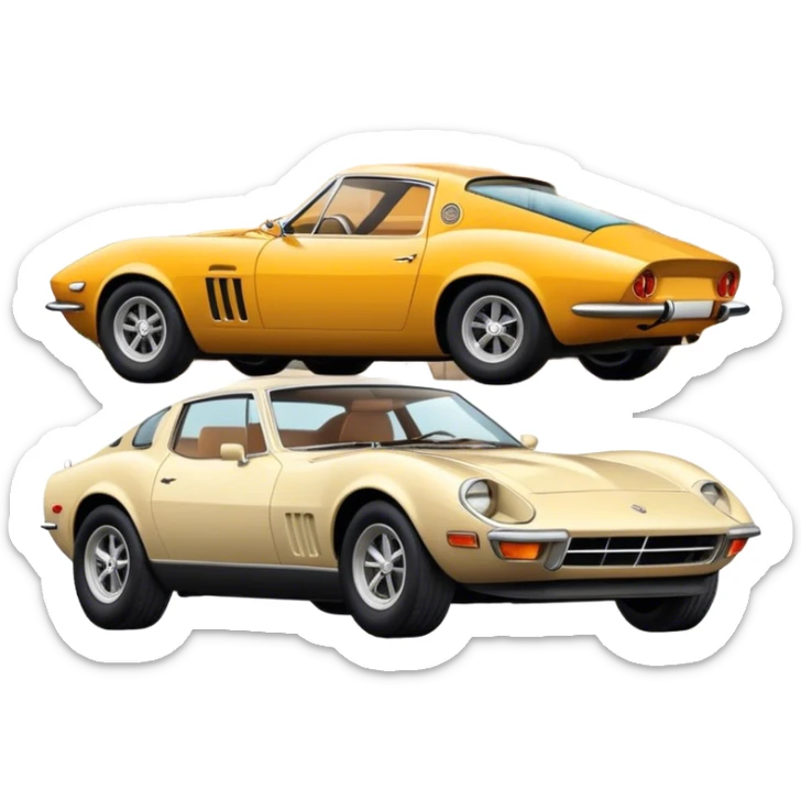 Collage emoji symbolizing a passion for cars: a sleek sports car, a vintage classic car, and an off-road SUV. The background features a cozy garage with tools, car posters, and warm lighting, emphasizing a home hobby atmosphere. Transparent background. sticker