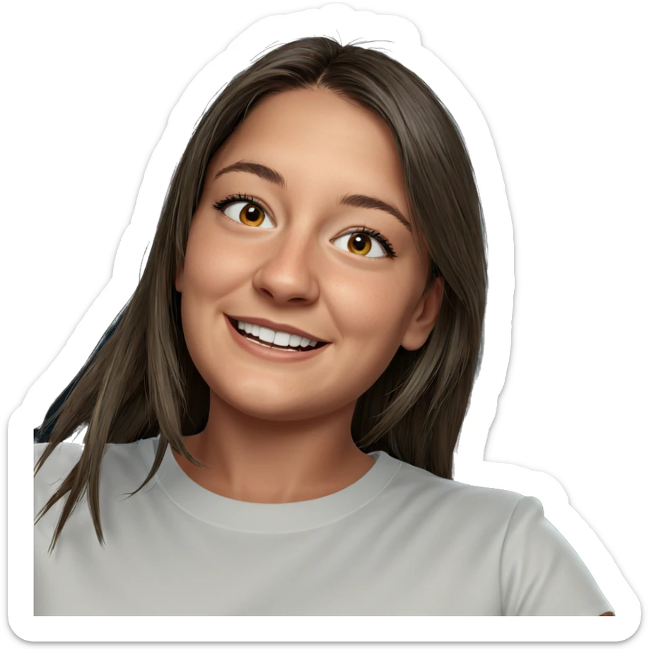 smiling girl in white shirt sticker