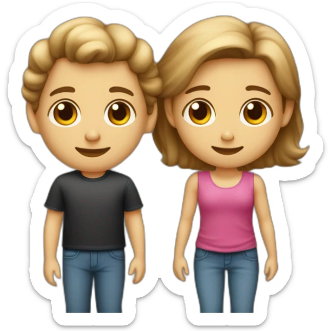 Gemelos Niño y niña de 8 años, el niño pelo castaño claro y la niña pelo castaño oscuro rizado sticker