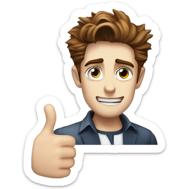Edward Cullen saying okay in a nonchalant way, or not saying but signaling with a thumbs up, his facial expression is nonchalant and careless sticker