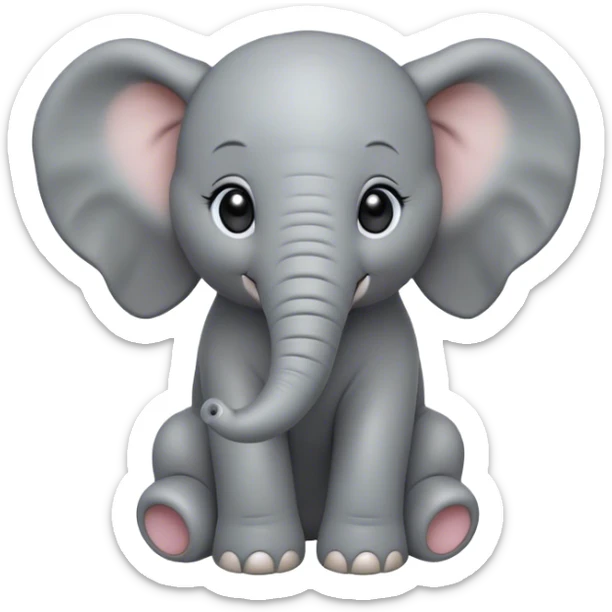 Cinematic Noble Baby Elephant Portrait Emoji, Poised and regal, with a tiny, endearing build and a soft, smooth gray hide, delicate floppy ears and a small, curious trunk, deep-set soulful eyes, Simplified yet sharp and sophisticated features, highly detailed, glowing with a gentle, dignified glow, high shine, intelligent and adorable, stylized with an air of miniature majesty, focused and attentive, soft glowing outline, capturing the essence of a watchful and confident little elephant, so majestic it feels as though it could toddle out of the screen with effortless authority! sticker