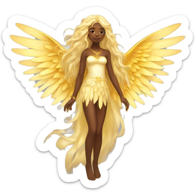 big wings, sun, gold, Beautiful, fairy, long hair sticker