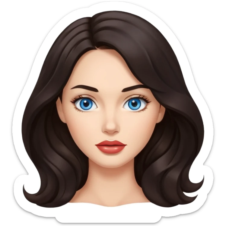 glamorous woman with wavy dark hair, blue eyes, inspired by Megan Fox sticker