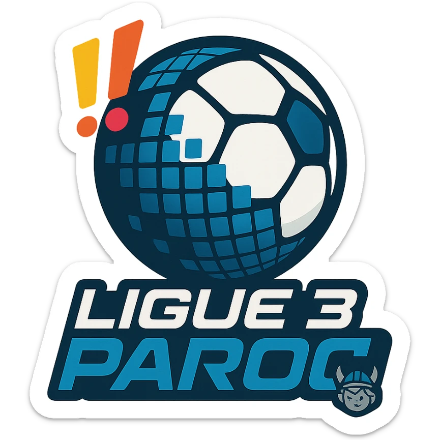 Le logo présente un ballon de football moderne, stylisé en forme de globe digital . Deux points d’exclamation "!!" dynamiques, en biais et colorés, sont placés en haut à gauche du ballon comme un emblème, évoquant l’intensité et l’enthousiasme de la ligue.

En dessous, le nom "Ligue 3 Paroc" est écrit en lettres audacieuses, avec une typographie sportive mais légèrement futuriste. Le mot "Paroc" est accompagné de son emblème discret (viking enfant) sticker