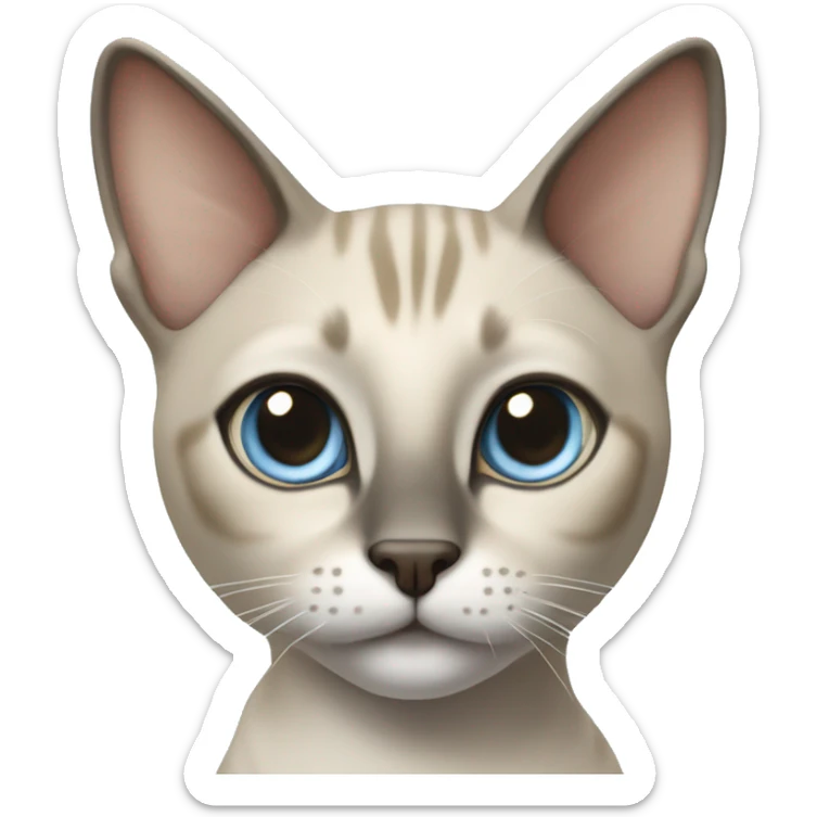 Thai breed adult cat with a light cream-brown body, dark gray nose and face, ears, and paws. sharp ears, and striking light blue eyes  sticker