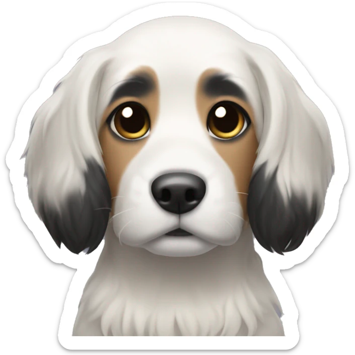 Dog with medium length black hair and white hair on the nose and stomach sticker