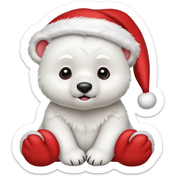 baby polar bear wearing red hat of santa claus sticker