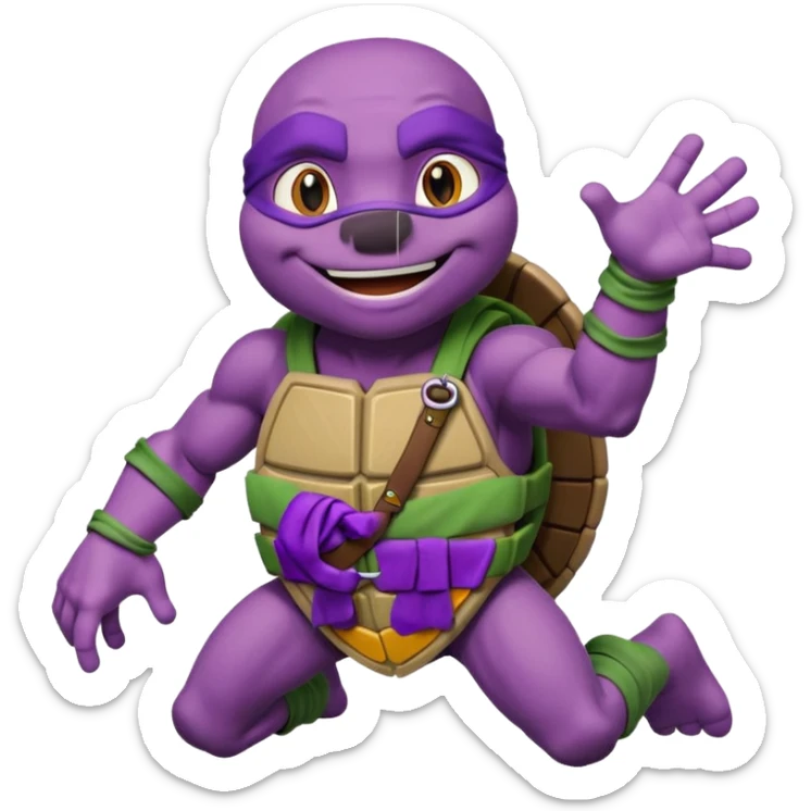 Donatello from Teenage Mutant Ninja Turtles, emoji style, in a dynamic pose sticker