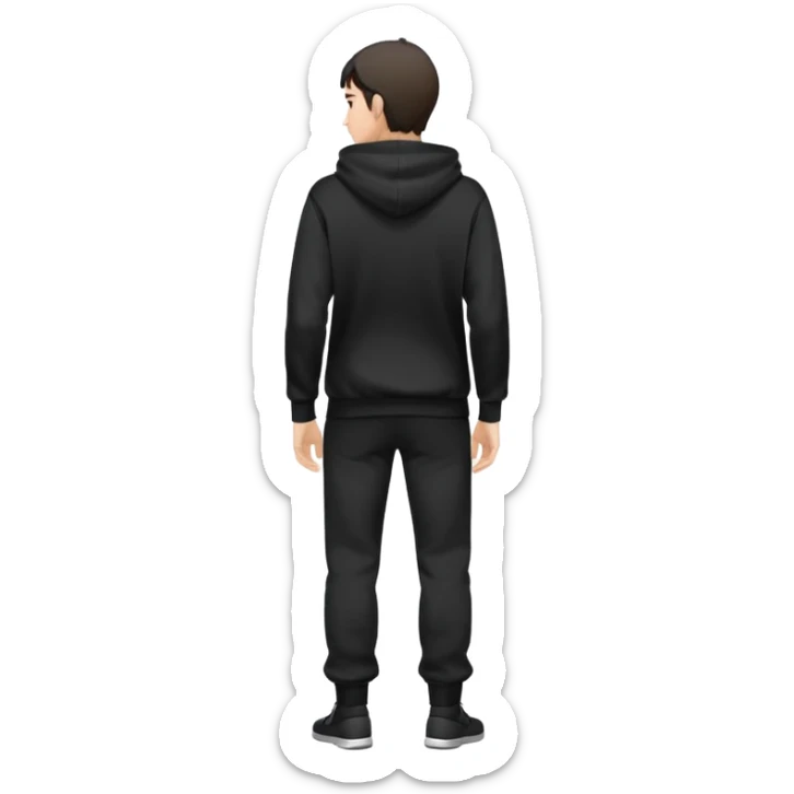 fullbody Mysterious shy caucasian man in black hoodie, hands in pockets and black pants rear backview sticker