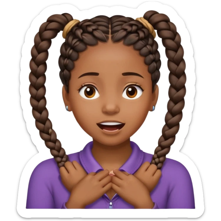 Black girl with braids and her hands crossed around her neck with her mouth open sticker