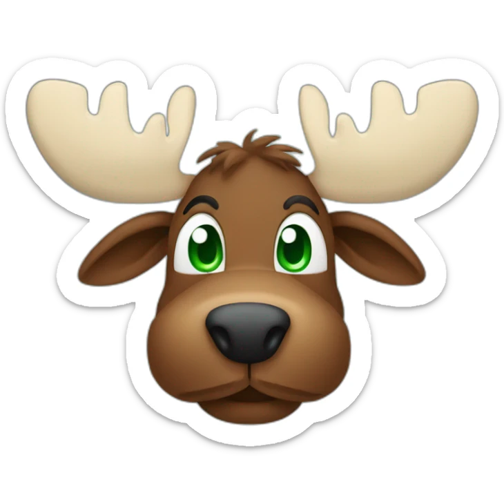 reate my future mascot, a moose who seems friendly, and trustworthy He must be brown with big round green eyes. sticker