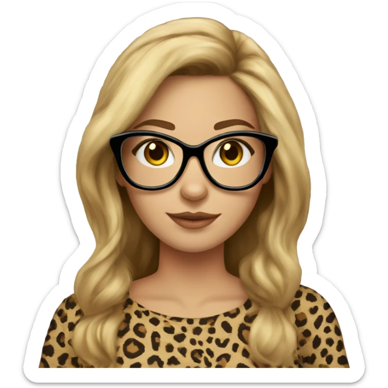 girl with brown hair and blonde highlights, cat eye glasses and cheetah print shirt sticker
