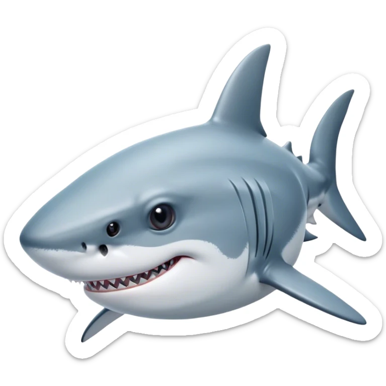 Cinematic Noble Shark Portrait Emoji, Poised and regal, with a sleek, powerful build and a smooth, streamlined body in icy gray and white tones, deep-set soulful piercing eyes, Simplified yet sharp and sophisticated features, highly detailed, glowing with a soft, dignified glow, high shine, intelligent and formidable, stylized with an air of oceanic majesty, focused and attentive, soft glowing outline, capturing the essence of a watchful and confident predator, so majestic it feels as though it could glide out of the screen with effortless authority! sticker