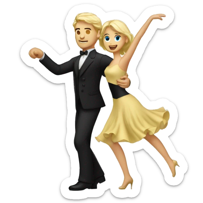  man with blond hair and woman with black hair dancing waltz sticker