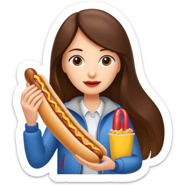 tourist brunette long hair woman holding hot dog sticker
