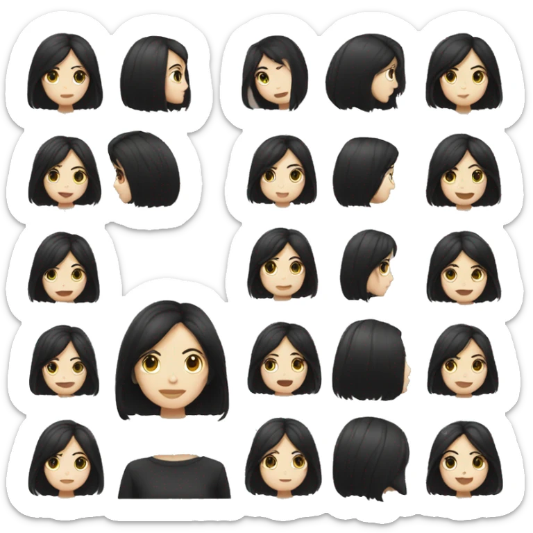 White Girl with middle length hush cut black hair and wearing black clothes and  sticker