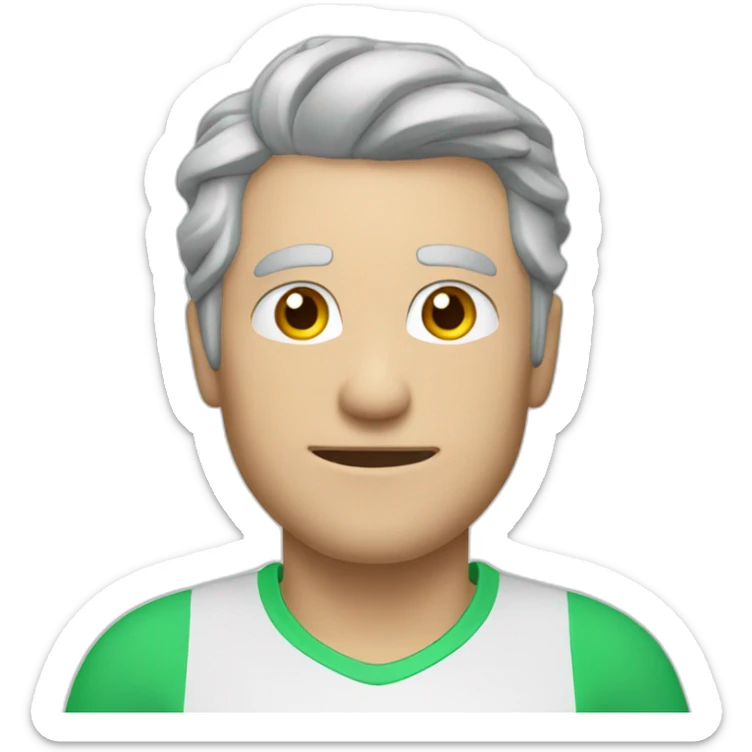 Draw man with grey hair and blue eyes in green tshirtplaying tennis sticker