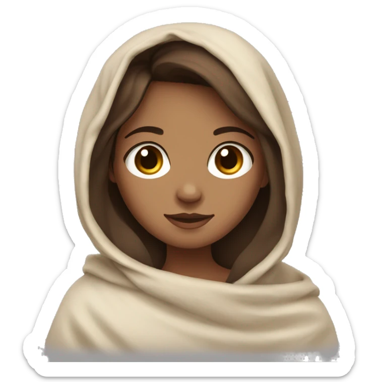 Medium skin girl with brown hair and brown eyes in a blanket sticker