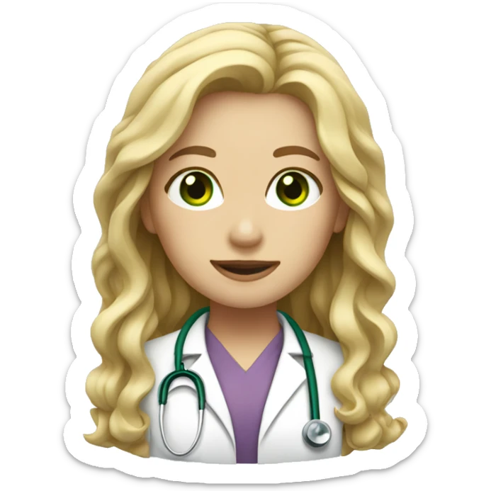 Female doctor with long blonde wavy hair and green eyes sticker