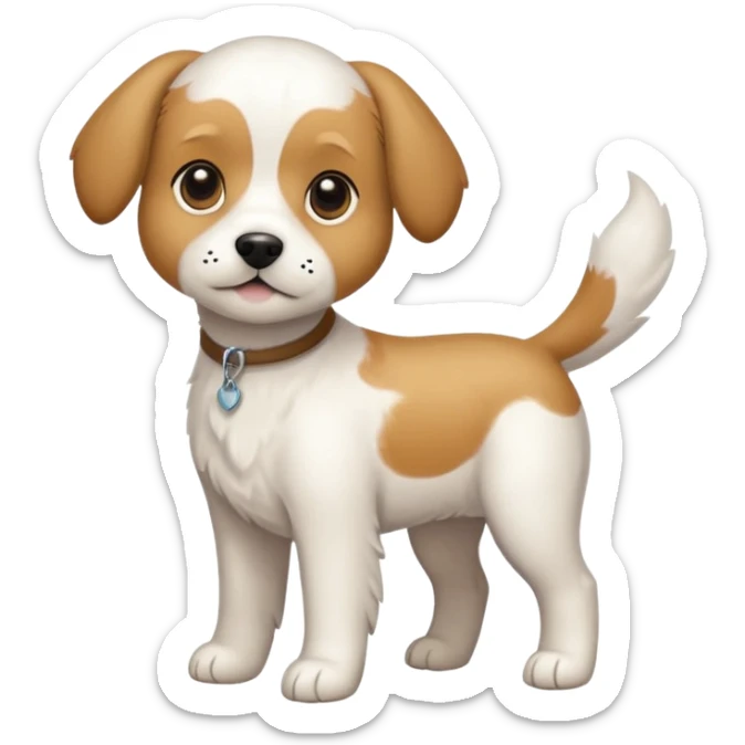 a full body white beagle x maltese x chi dog the size of a kelpie with light brown ears and a light brown patch on one eye sticker