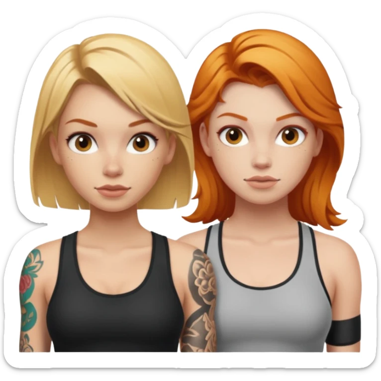 blonde tattoood girl and ginger athleticic girl sticker
