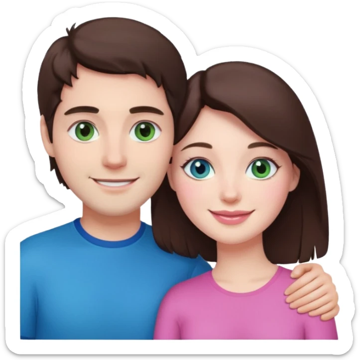 pink polaroid photo of a couple thats white with brunette hair blue and green eyes sticker