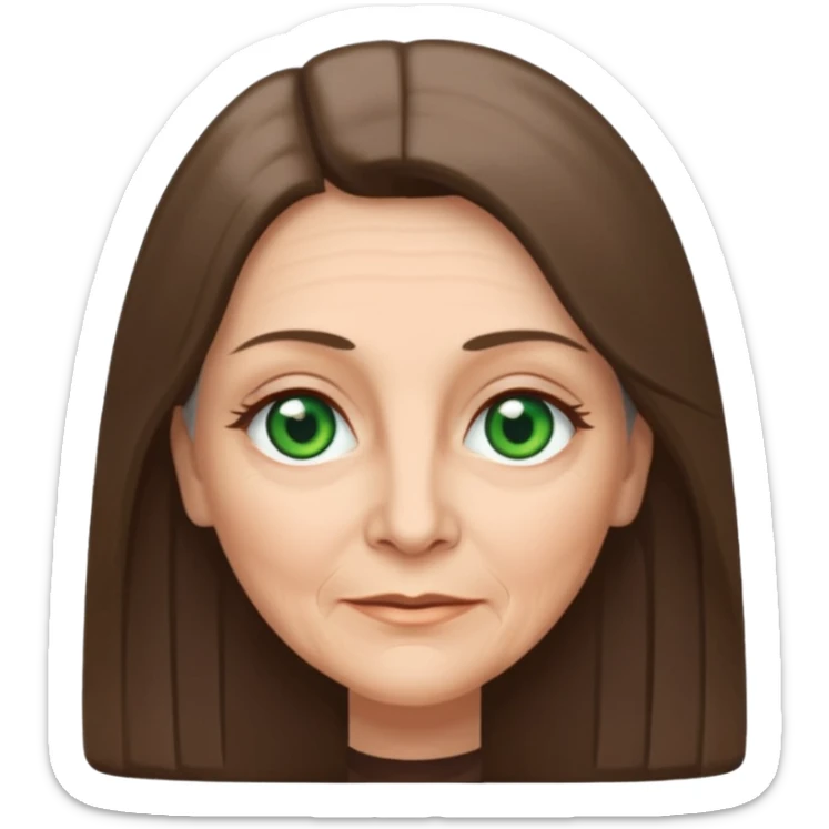 Pretty older woman with green eyes and long straight Ash-brown hair and square face  sticker